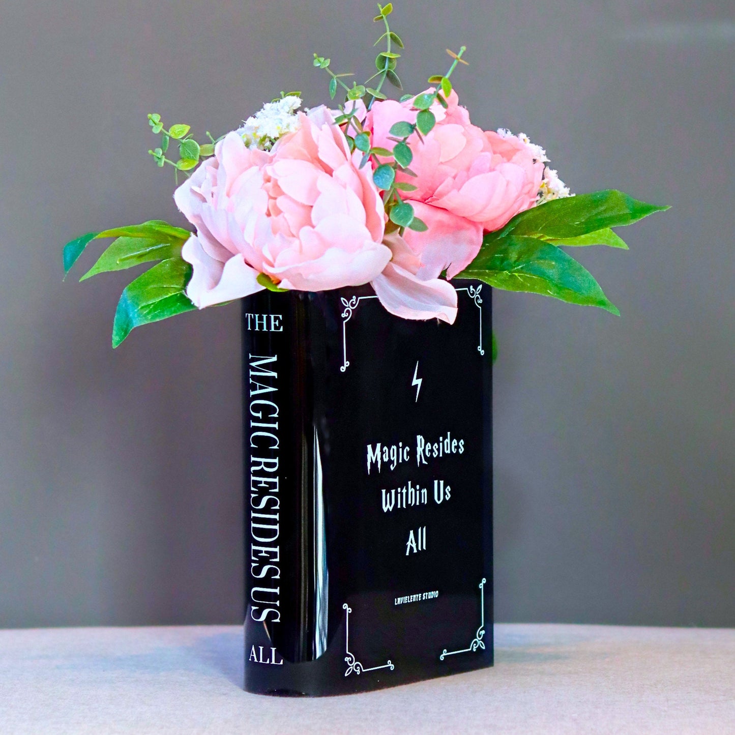 Magic Acrylic Book Vase for Book and Flower Lovers Gifts Magic-inscribed Home Decor  Centrepiece for Events, Birthdays, and Housewarmings