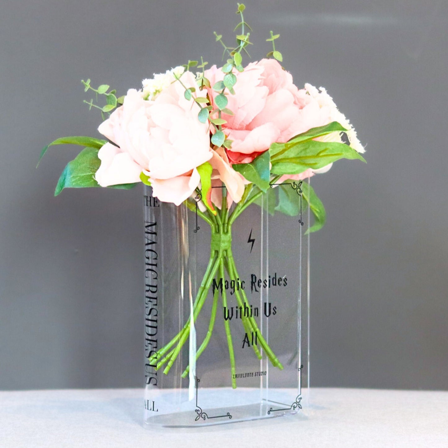 Magic Acrylic Book Vase for Book and Flower Lovers Gifts Magic-inscribed Home Decor  Centrepiece for Events, Birthdays, and Housewarmings