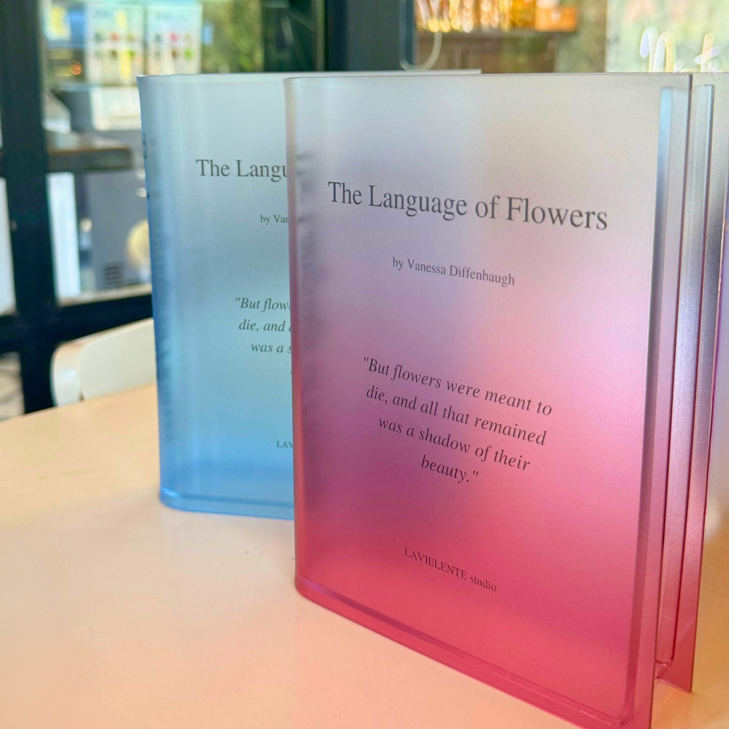 The Language of Flowers Fade Color Acrylic Book Vase Chic Home Decor for Book Flower Lovers Perfect Gifts for Anniversaries & Housewarming