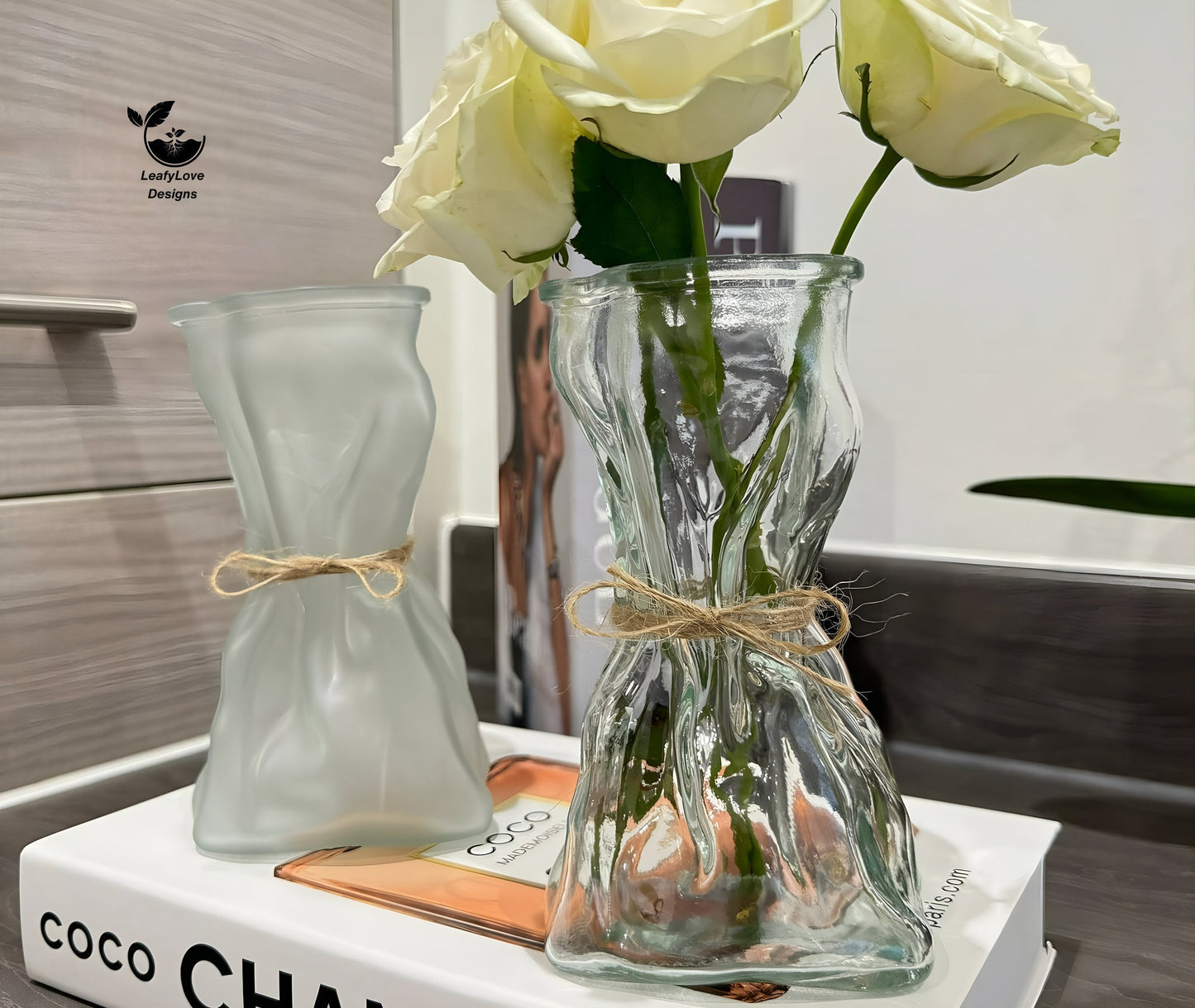 Glass Paper Bag Vase, Transparent Nordic Glassvase Bag Shape Home Flower Pot Decorer Vase Cute  Decorative Vases