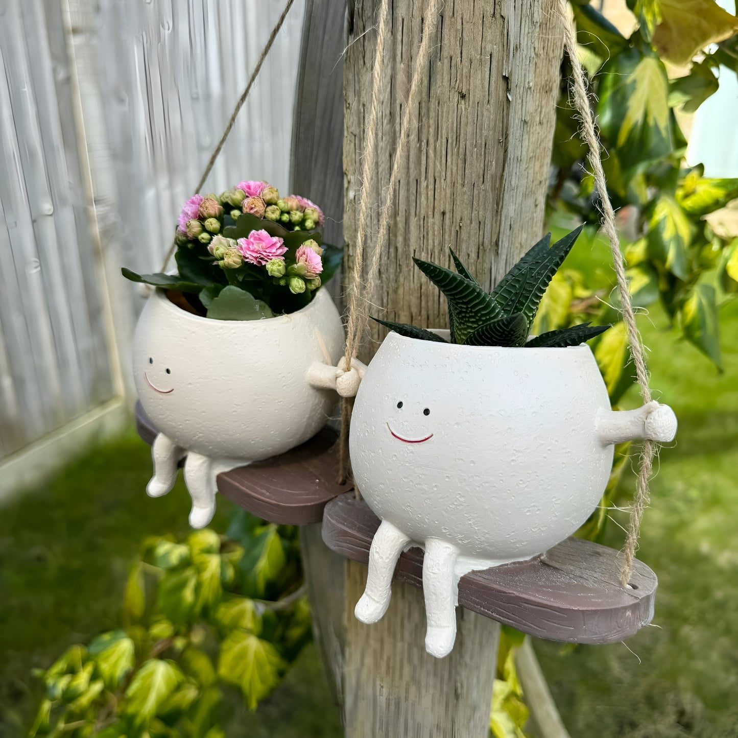 Hanging Smiley Face PlantPot - Handmade Cute Resin Sitting Flower Pot Decorer Novelty Planter Decorative Character Hangingplants Vase