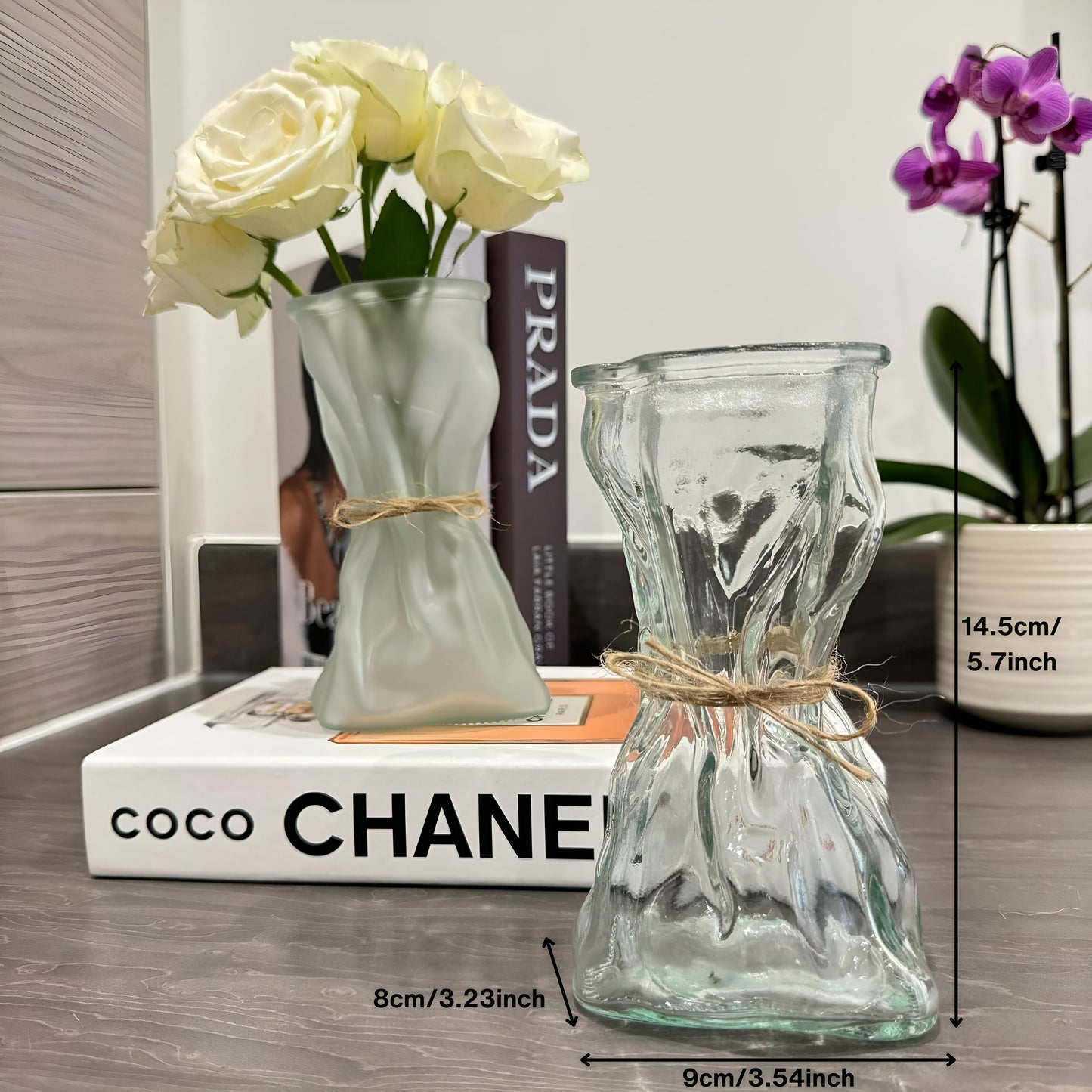 Glass Paper Bag Vase, Transparent Nordic Glassvase Bag Shape Home Flower Pot Decorer Vase Cute  Decorative Vases