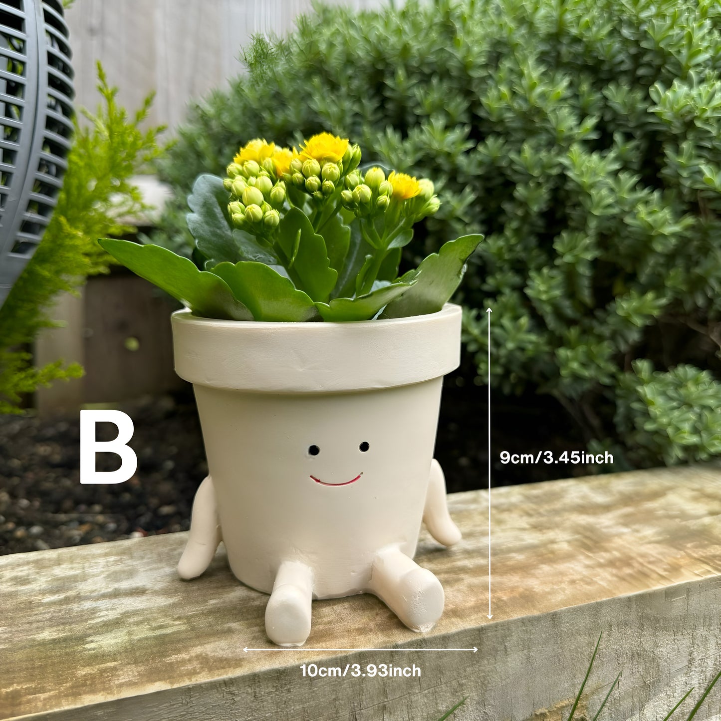 Smiley Face PlantPot - Handmade Cute Resin Sitting Smileyface Character Flower Pot Decorer Novelty Sitting Planter Decorative Plant Vase