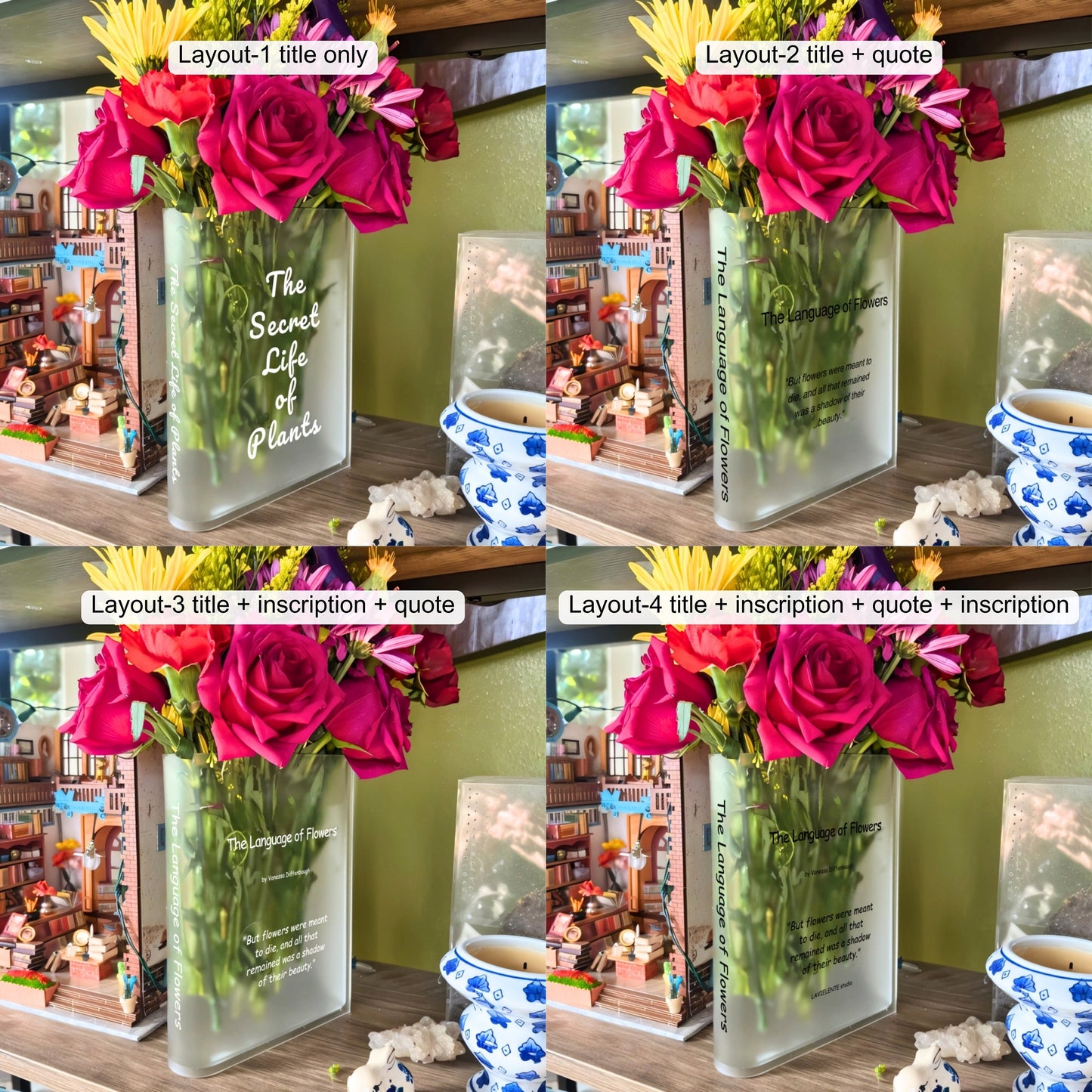 Personalizable Acrylic Book Vase Customizable Home Decor Keepsake Gifts for Readers and Book Lovers with Chosen Text or Treasured Photos